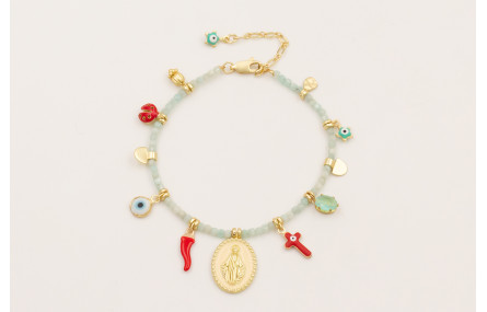 Pulsera cubos facetados cuarzo color agua con colg