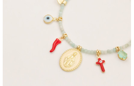 Pulsera cubos facetados cuarzo color agua con colg