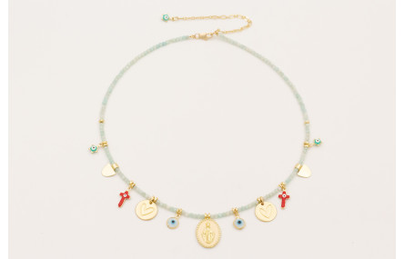 Collar cubos facetados cuarzo color agua con colga