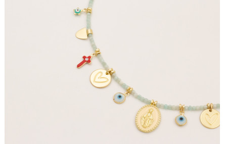 Collar cubos facetados cuarzo color agua con colga