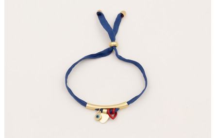 Pulsera seda natural azul marino con tubo curvado 