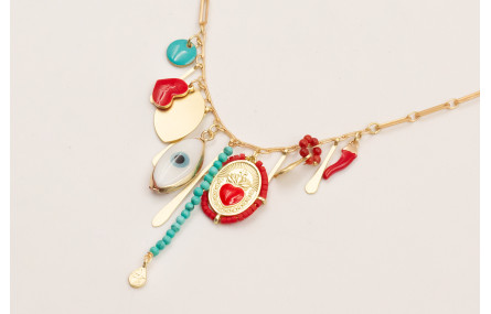 Collar cadena eslabón ovalado con colgantes, esmal