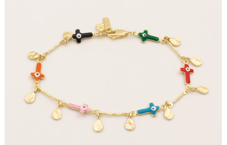Pulsera cadena cruces de corlores con ojos turcos 