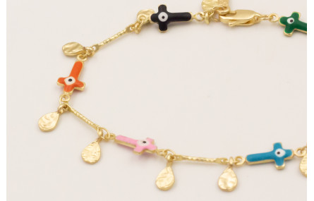 Pulsera cadena cruces de corlores con ojos turcos