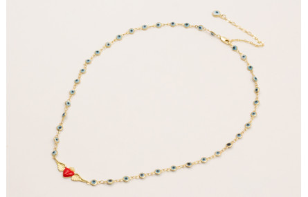 Collar cadena ojos turcos pequeños con pieza alas 