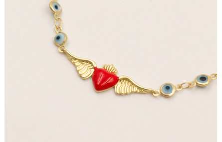 Collar cadena ojos turcos pequeños con pieza alas 