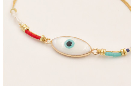 Pulsera hilo metalico dorado con ojo turco nacar b