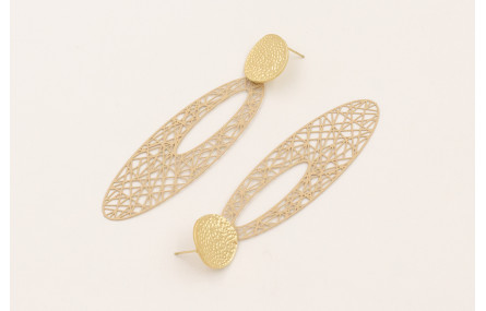 Pendientes perno disco dorado mate y filigrana ova