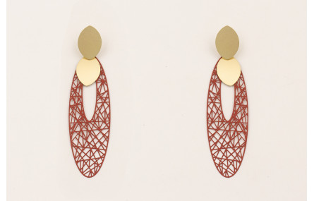 Pendientes perno ovalado dorado mate, filigrana ov