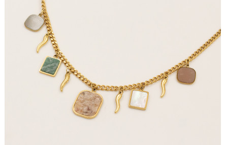 Collar de acero inoxadable con cadena y colgantes 