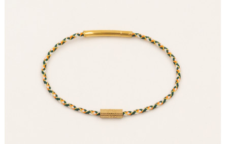 Pulsera driza hilo metalico, verde,blanco y salmón