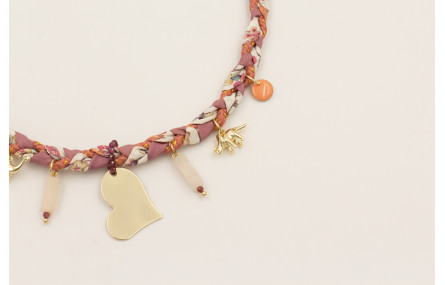 Collar trenza de seda natural lila, lazo liberty e