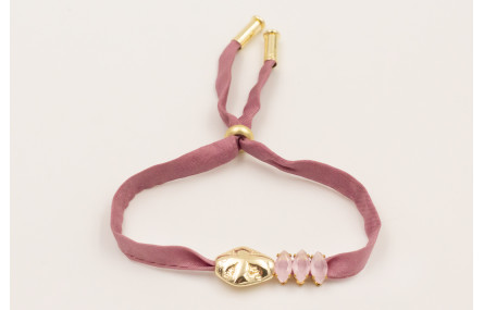 Pulsera seda natural lila con pepita transversal d