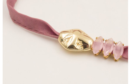 Pulsera seda natural lila con pepita transversal d