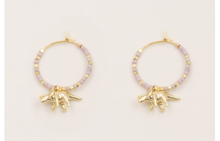 Pendiente aro dorado con miyukis lilas, mini facet