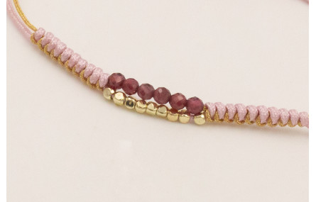 Pulsera hilo macramé lila y dorado con facetadas m