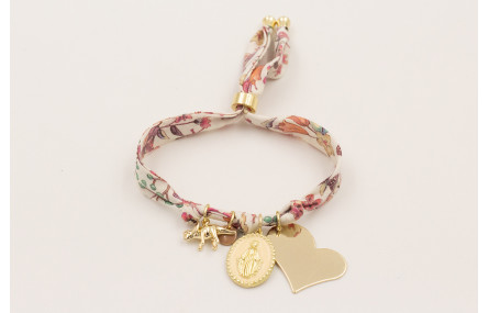Pulsera lazo liberty ancho estampado flores lilas 