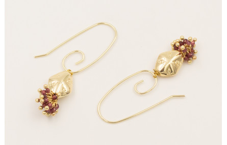 Pendientes gancho dorado con pepita dorada y burru