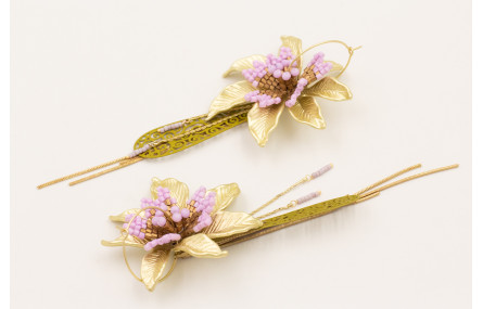 Pendientes aro mediano dorado mate con flor miyuki