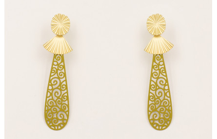 Pendientes perno ovalado abanico, triangulo plisad