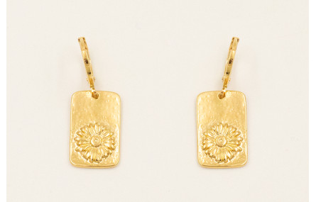 Pendientes cierre aro con colgante flor incrustada