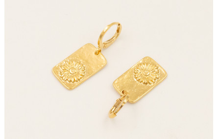 Pendientes cierre aro con colgante flor incrustada