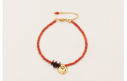 Pulsera micro tubo coral y chips coral marrones co
