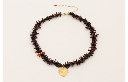 Collar chips coral marrones con burruño micro tubo