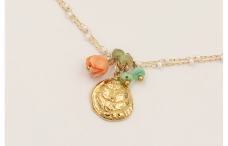 Collar cadena perlitas intercaladas acero inoxidab