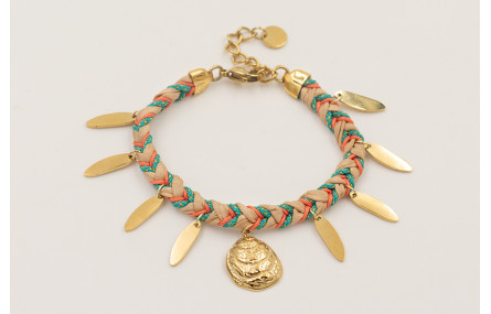 Pulsera trenza hilo macramé color teja, rosita, tu