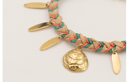 Pulsera trenza hilo macramé color teja, rosita, tu