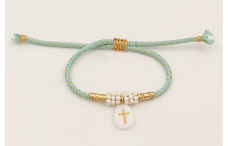 Pulsera cordón hilo dorado color turquesa con arit