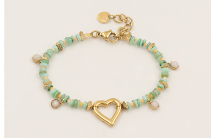 Pulsera discos coral color turquesa, bolas facetad