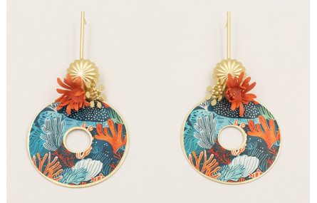 Pendientes listón con disco grande tonos azules ma