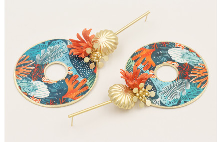 Pendientes listón con disco grande tonos azules ma