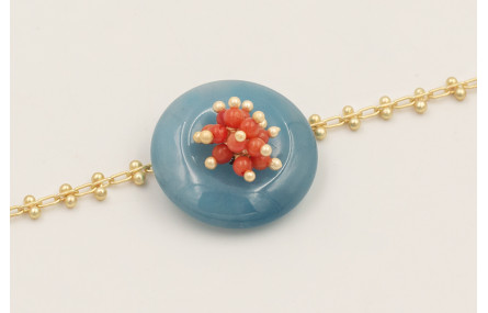 Pulsera cadena entrelazadas 2 bolitas con disco cu