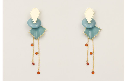 Pendientes triangulo dentado dorado mate con disco