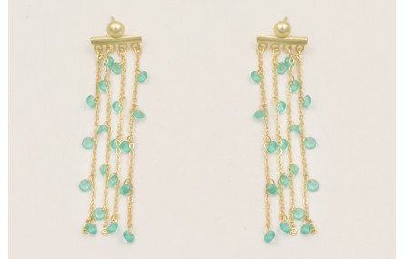 Pendientes 4 tiras cadena cristales azules.