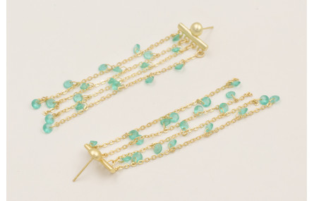 Pendientes 4 tiras cadena cristales azules.