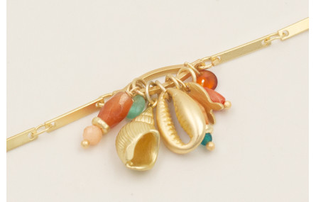 Pulsera cadena listones dorada mate con centro lle