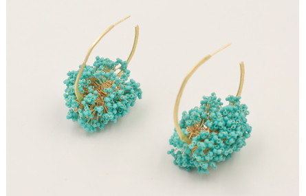 Pendientes aro labrado con ramas de abalorio turqu