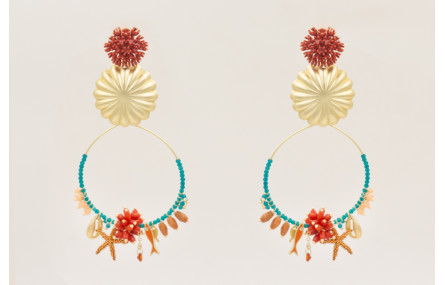 Pendientes nenufar esmalte teja, colgante semicirc