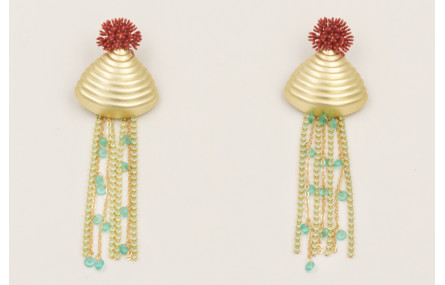 Pendientes perno nenufar teja con concha grande do