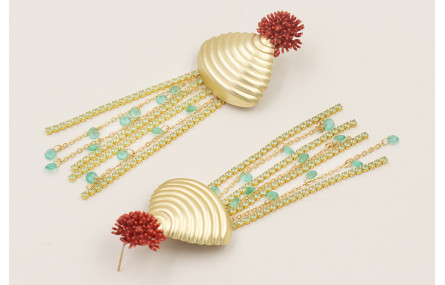 Pendientes perno nenufar teja con concha grande do