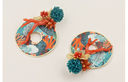 Pendientes perno disco facetadas engarzadas azul p