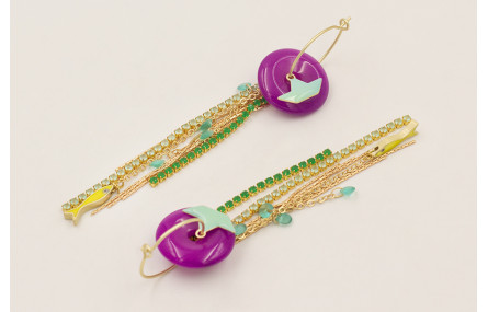 Pendientes aro mediano con disco cuarzo morado, ba