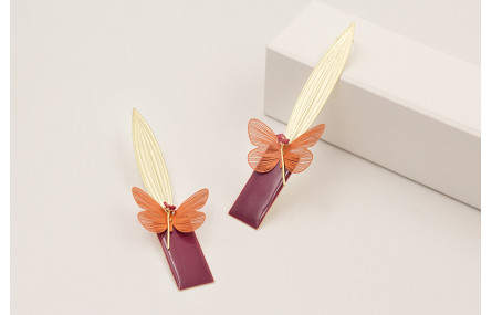 Pendientes hoja alargada dorada mate colgante rect