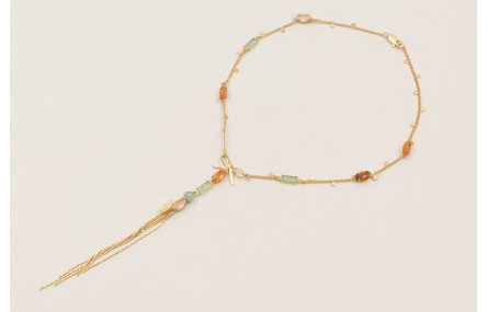 Collar cadena chapitas dorada mate con cabujones d