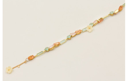 Pulsera cadena chapitas dorada mate con cabujones 