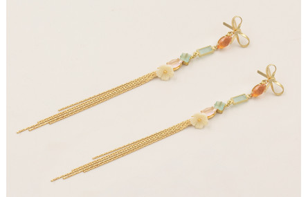 Pendientes lazada con cabujones de cristal colores